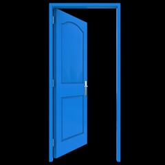 Blue door Unbarred Entry against Pure White Isolation