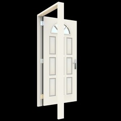 White door Unlocked Portal on Isolated White Surface