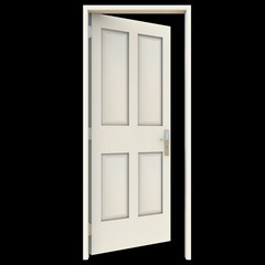 White door Open Path in White Background Isolation