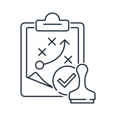 An approved, agreed upon, coordinated action plan.  Vector linear icon isolated on white background.