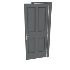 Gray door Unlocked Entryway in Isolated White Background