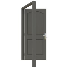 Gray door Revealed Gateway against Isolated White Backdrop