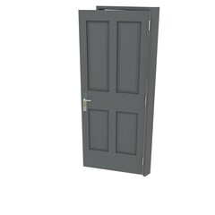 Gray door Opened Entryway on Isolated White Surface