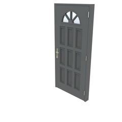 Gray door Unbarred Entryway against Isolated White Setting