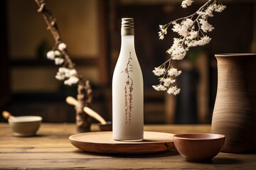 White sake bottle with flowers - Powered by Adobe