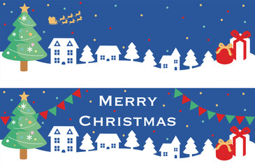 冬　クリスマス　バナー　フレーム　web　背景　街並み　シルエット　シンプル　イラスト素材セット
