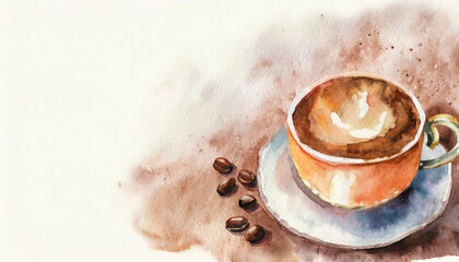 Hot coffee latte on wooden background.Copy space.