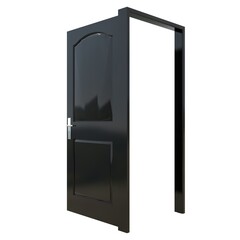 Black door Unsealed Doorway in White Background Isolation