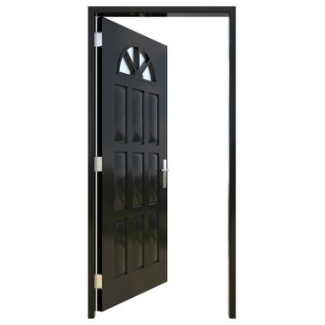 Black door Unlocked Entry in Pure White Background Isolation