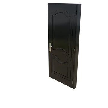 Black door Unbarred Entry in Pure White Isolated Environment