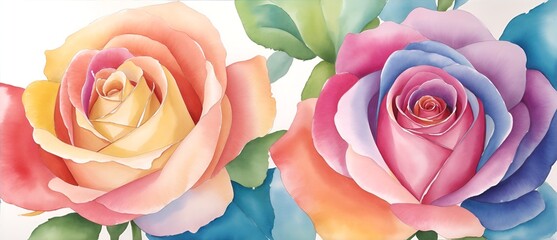 Aquarelle colorful roses painting art background from Generative AI