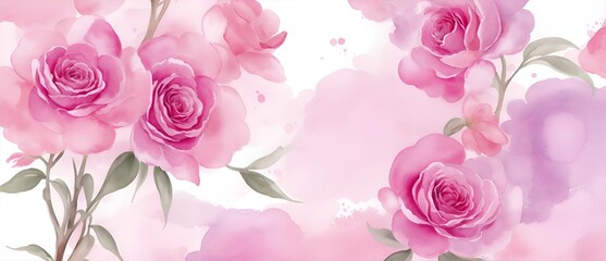 Aquarelle pink floral painting art background from Generative AI
