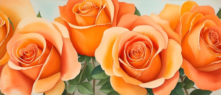 Aquarelle orange roses painting art background from Generative AI
