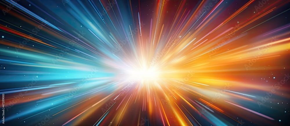 Poster a graphic depiction showing an explosion of luminous rays with a backdrop of an abstract background 