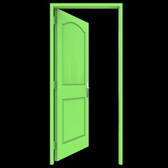 Green door Wide-Open Portal with Isolated White Backdrop