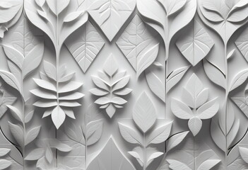 White Geometric Floral Leaves: A 3D Wall Texture