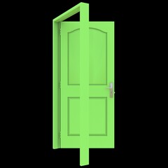 Green door Illuminated Doorway in Isolated Background