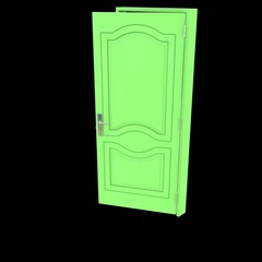Green door Revealed Access Point in White Background Isolation