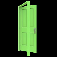 Green door Welcoming Passage in White Background Isolation