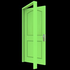 Green door Unbarred Passage in Pure White Isolated Environment