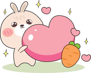 Cute cartoon rabbit holding a big heart