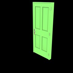 Green door Unsealed Doorway in White Background Isolation