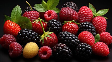 blackberries and raspberries - obrazy, fototapety, plakaty