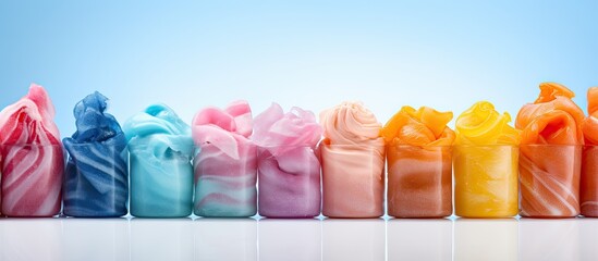 Different hues of saltwater taffy candy gathered in close proximity - obrazy, fototapety, plakaty