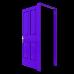 Purple door Opened Entryway on Isolated White Surface