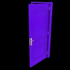 Purple door Unbarred Entry in White Background Isolation