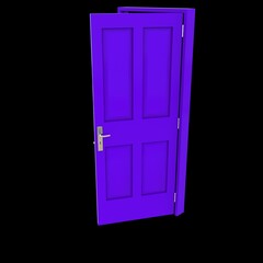 Purple door Unbarred Gateway in Pure White Isolated Environment
