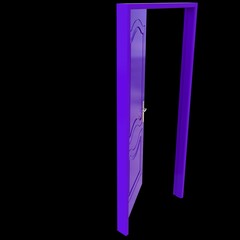Purple door Illuminated Passage on White Background Isolation