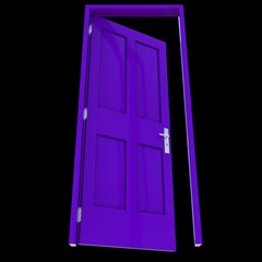 Purple door Unsealed Gateway on Isolated White Surface
