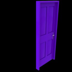 Purple door Opened Doorway in White Background Isolation