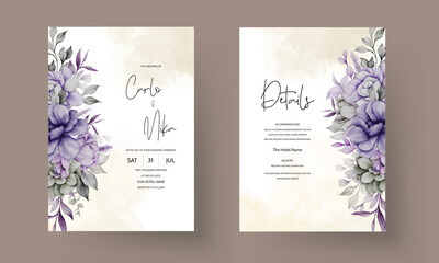 beautiful grey and purple flower invitation card