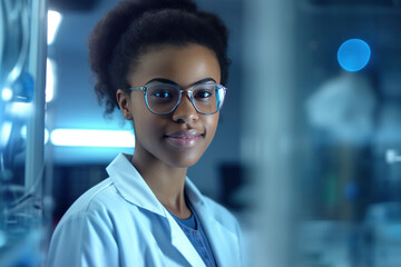 African female scientific in working in lab.