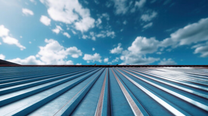 Roof metal sheet with blue sky with clouds.