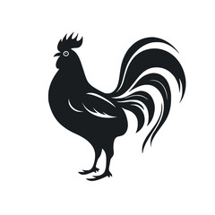 Silhouette eines Hahns in Schwarz-Weiß mit langem Schwanz