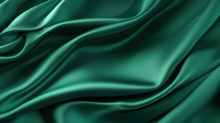 Fototapeta premium Dark green silk texture with soft waves