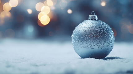 Fototapeta na wymiar Blue Christmas ornament on a snow