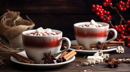 Two cups of hot chocolate with marshmallows