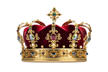 golden crown with precious stones on isolated transparent background