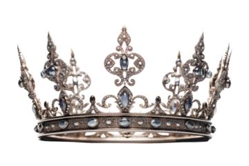 golden crown with precious stones on isolated transparent background