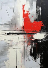 abstract red and white artwork with black, white and red