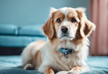 AI generated illustration of an adorable pup resting comfortably on a blue blanket