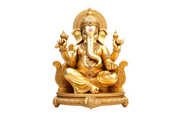golden idol of lord ganesha on isolated transparent background