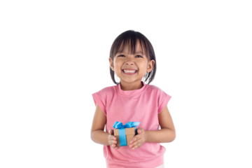 Young Asian girl's hands holding a gift box isolated on white background with clipping path.