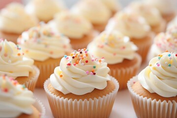 AI generated illustration of creamy cupcakes with sprinkle topping