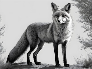 Black and white drawing of a fox Created by artificial intelligence