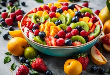 Array of fresh fruits displayed on a black backdrop, AI-generated.